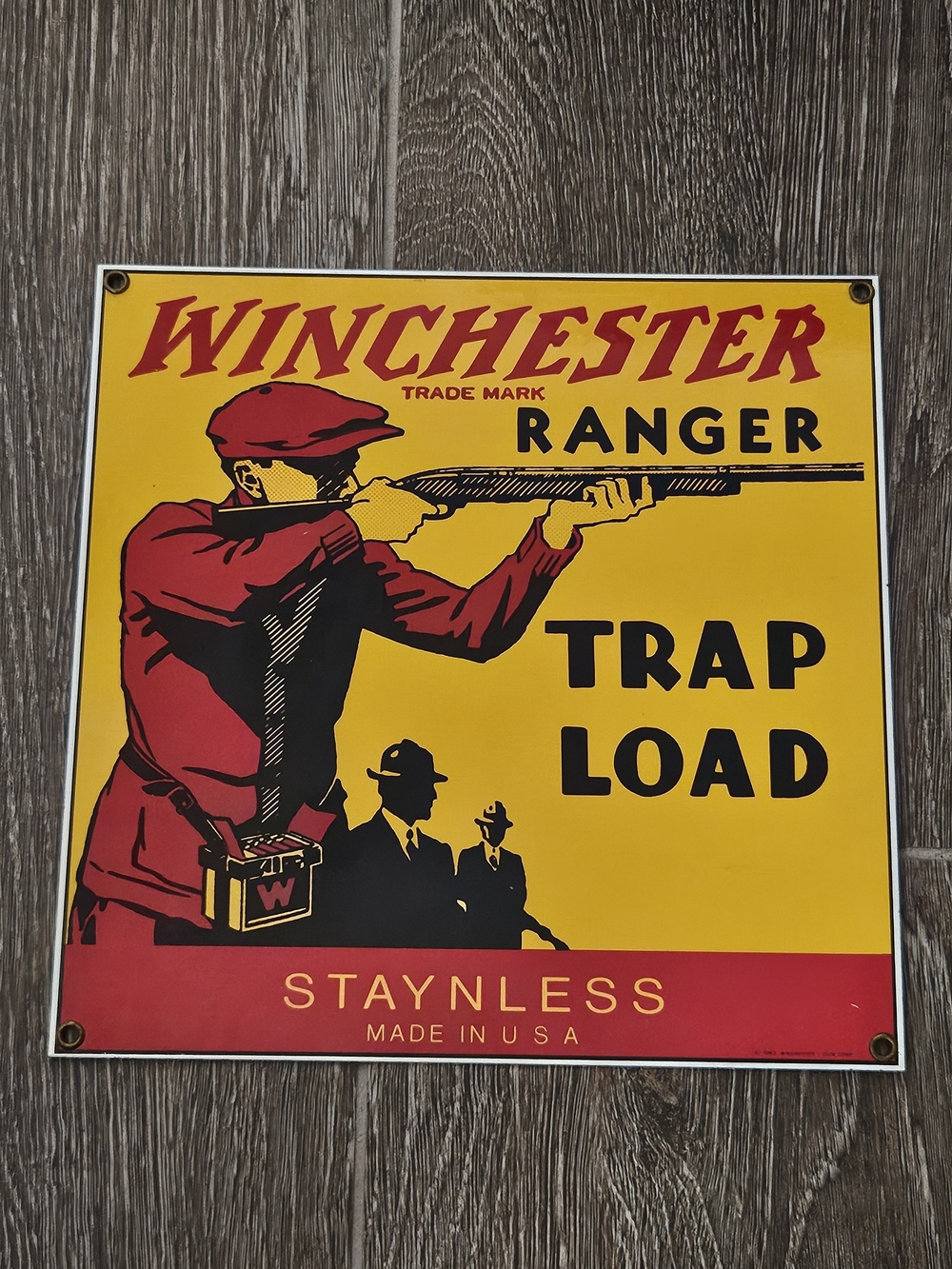 Ranger Trap Load Yellow & Red Vintage Porcelain Wall Sign 10-3/16" X 10-3/16"